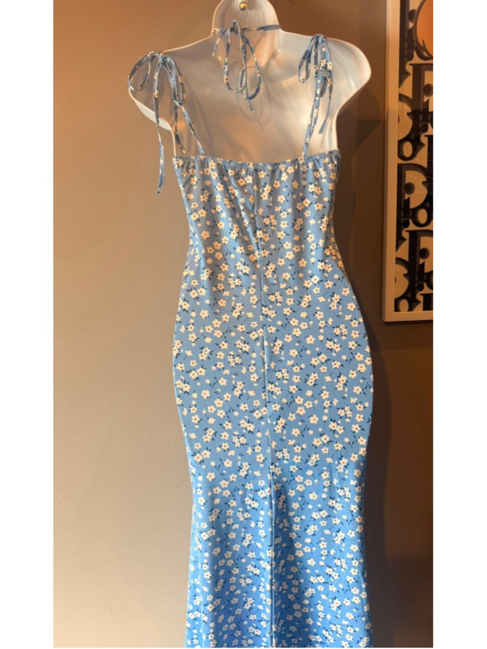 Women's Unbranded Blue Floral Tie-Strap Bodycon Maxi Dress – Size Small - Picture 5 of 9